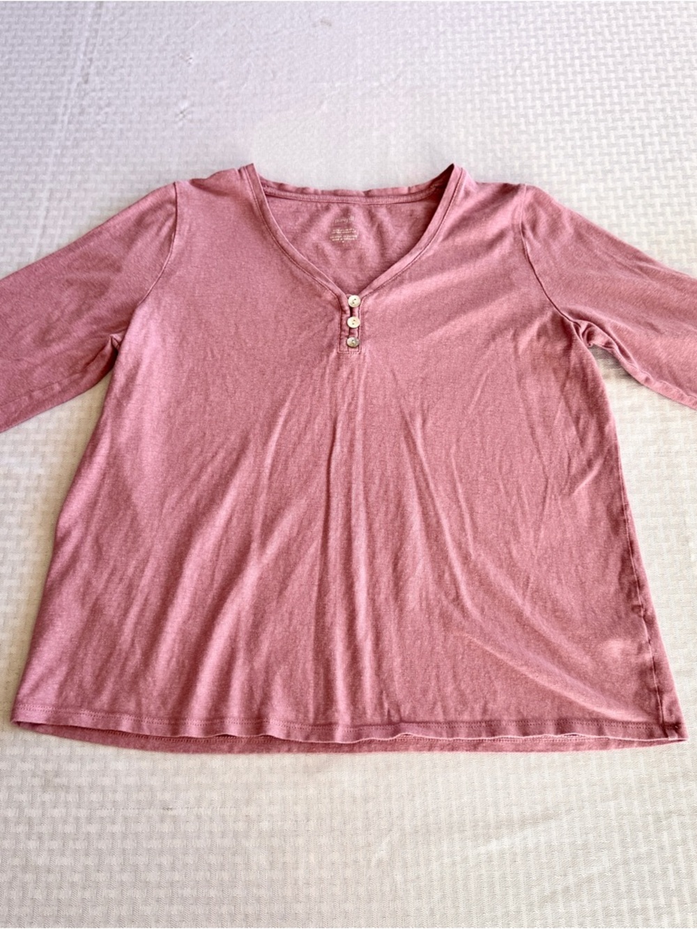 Pure Jill Pink Hemp Cotton Henley Top Womens Medium Relaxed Minimalist Casual